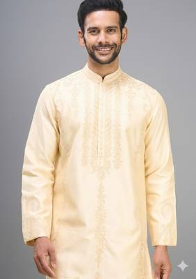 fawn silk kurta pant set with embroidery design 3