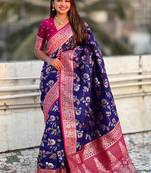 Violet woven self design pure silk banarasi saree with blouse