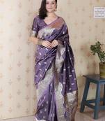 Lavender woven self design pure silk banarasi saree with blouse