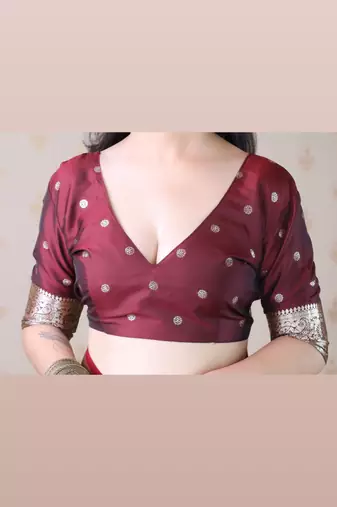 Maroon woven self design pure silk banarasi saree with blouse