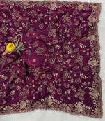 Plum Color Beads With Copper Sequins Work Satin Silk Saree