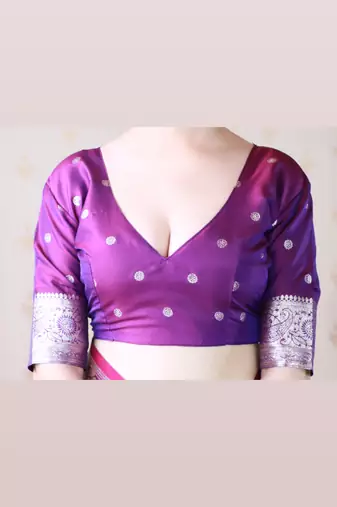 Purple woven self design pure silk banarasi saree with blouse
