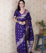 Violet woven self design pure silk banarasi saree with blouse