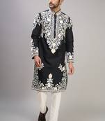 black silk kurta pant set with embroidered work