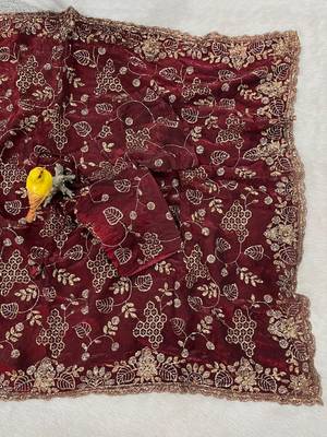 Wine Color Beads With Copper Sequins Work Satin Silk Saree 1
