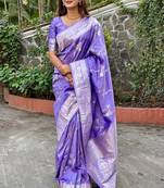 Lavender woven self design pure silk banarasi saree with blouse