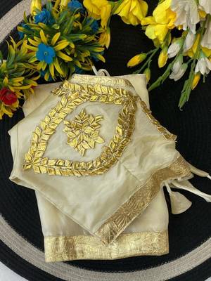 White Color Gota And Self Design Gota Patta Touch-Up Work Satin Saree 2