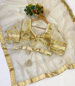 White Color Gota And Self Design Gota Patta Touch-Up Work Satin Saree