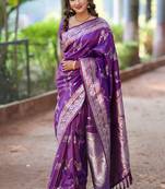 Purple woven self design pure silk banarasi saree with blouse