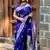Royal blue woven self design pure silk banarasi saree with blouse