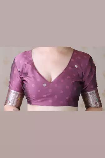 Dark mauve woven self design pure silk banarasi saree with blouse