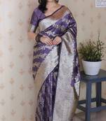 Lavender woven self design pure silk banarasi saree with blouse