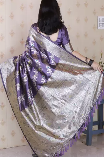 Lavender woven self design pure silk banarasi saree with blouse