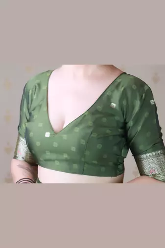 Mehendi woven self design pure silk banarasi saree with blouse
