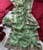 Sea Green Color embroidery work chiffon saree 