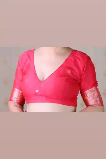 Pink woven self design pure silk banarasi saree with blouse