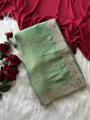 Sea Green Color embroidery work chiffon saree  4