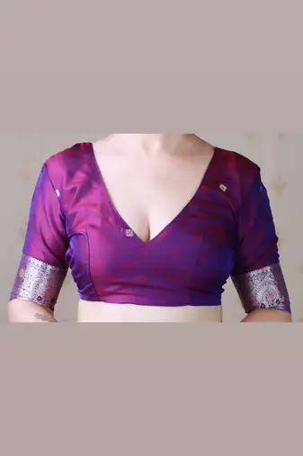 Purple woven self design pure silk banarasi saree with blouse