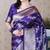 Violet woven self design pure silk banarasi saree with blouse