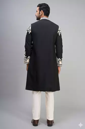 black silk kurta pant set with embroidered work