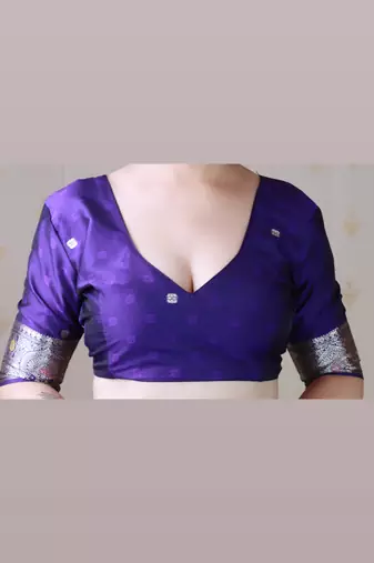 Violet woven self design pure silk banarasi saree with blouse