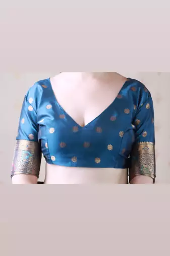 Blue woven self design pure silk banarasi saree with blouse