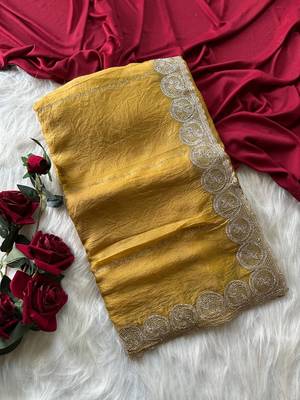 Mustard Color  embroidery work chiffon saree  4