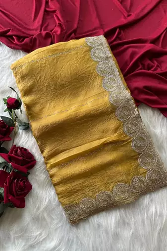 Mustard Color  embroidery work chiffon saree 