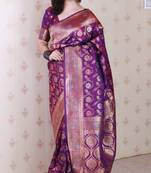 Purple woven self design pure silk banarasi saree with blouse