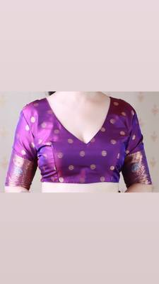 Purple woven self design silk blend banarasi saree with blouse 5