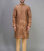 coffee silk kurta pant set with embroidered work