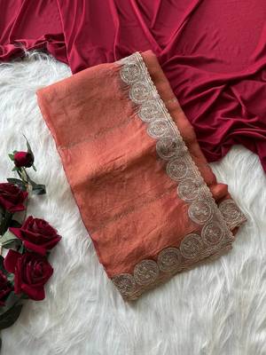 Rust Color embroidery work chiffon saree  4