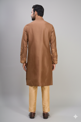 coffee silk kurta pant set with embroidered work 3