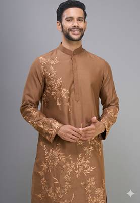 coffee silk kurta pant set with embroidered work 4