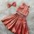 Red & gold brocade woven jacquard one-shoulder top with flared skirt ethnic co-ord set for girls