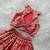 Red & gold brocade woven jacquard one-shoulder top with flared skirt ethnic co-ord set for girls