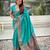 Teal green woven self design pure silk paithani saree with blouse