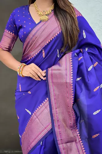 Violet woven self design pure silk paithani saree with blouse