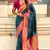 Teal blue woven self design pure silk paithani saree with blouse