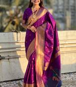 Magenta woven self design pure silk paithani saree with blouse