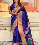 Violet woven self design pure silk paithani saree with blouse