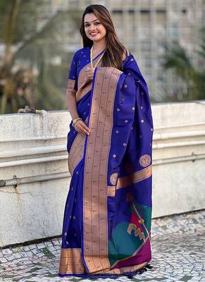 Violet woven self design pure silk paithani saree with blouse 2