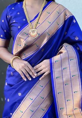 Violet woven self design pure silk paithani saree with blouse 3