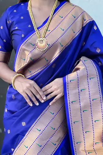 Violet woven self design pure silk paithani saree with blouse