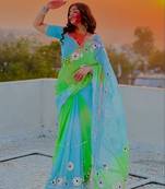 Sky Blue Color  Gota Work Chiffon saree