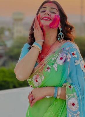 Sky Blue Color  Gota Work Chiffon saree 2
