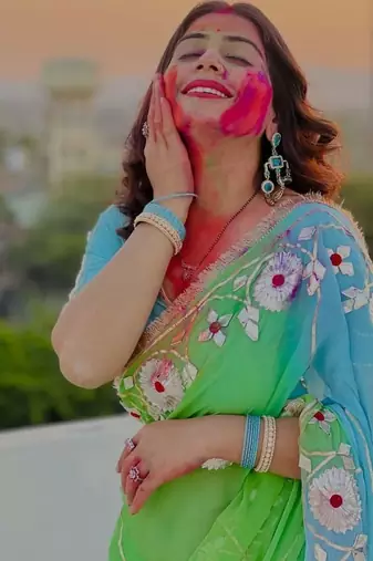 Sky Blue Color  Gota Work Chiffon saree