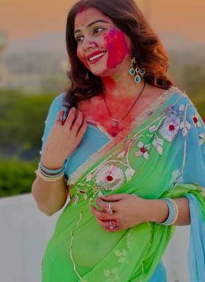Sky Blue Color  Gota Work Chiffon saree 3