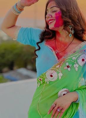 Sky Blue Color  Gota Work Chiffon saree 4