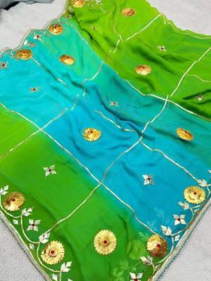 Sky Blue Color  Gota Work Chiffon saree 5